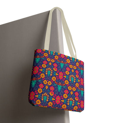Tote Bag, (AOP), Taurus, Zodiac v1, Flower Pattern