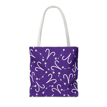 Tote Bag, Aries Zodiac Sign, AOP, (Purple, White)