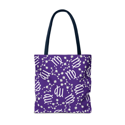 Tote Bag, Virgo Zodiac Sign, AOP, (Purple, White)