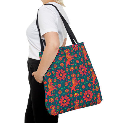 Tote Bag, (AOP), Leo, Zodiac v4, Flower Pattern