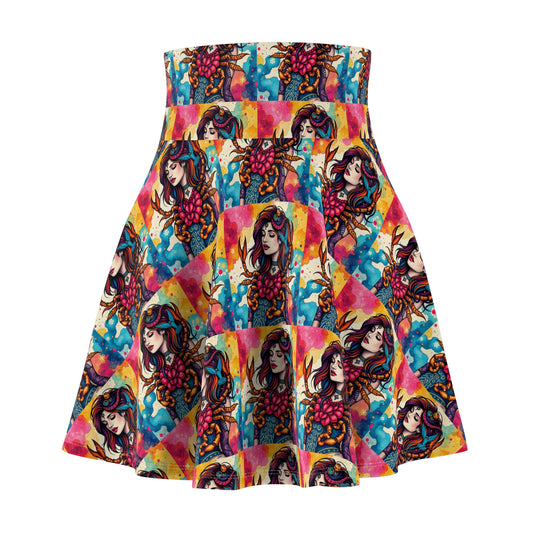 Women's Skater Skirt, (AOP), Scorpio, Zodiac v4, Sexy Pattern