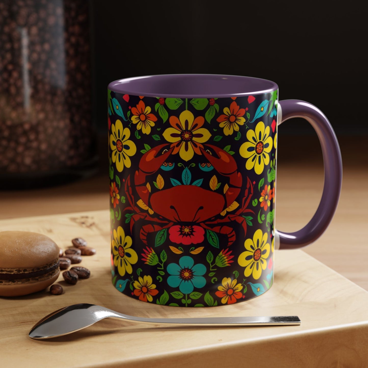 Accent Coffee Mug, Cancer, Zodiac v2, Flower Pattern, (11, 15oz)