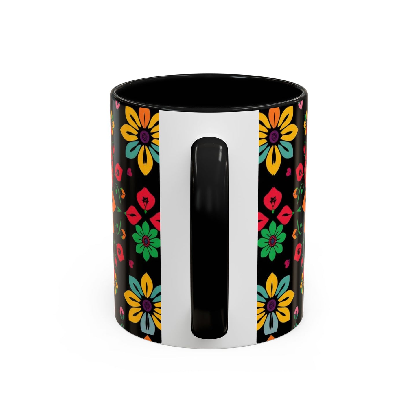 Accent Coffee Mug, Aries, Zodiac v3, Flower Pattern, (11, 15oz)