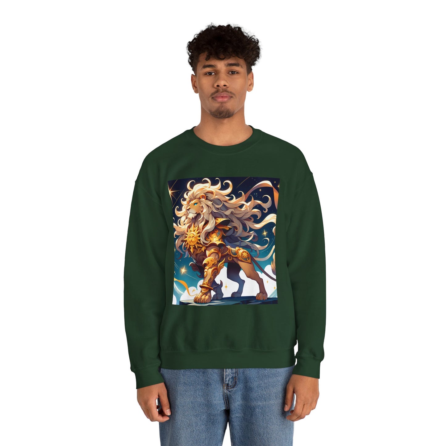 Unisex Heavy Blend™ Crewneck Sweatshirt,Cool Lion with White Hair, Leo Zodiac Design