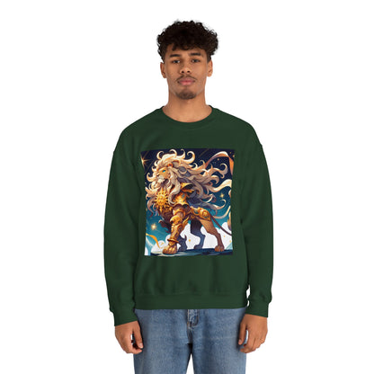 Unisex Heavy Blend™ Crewneck Sweatshirt,Cool Lion with White Hair, Leo Zodiac Design