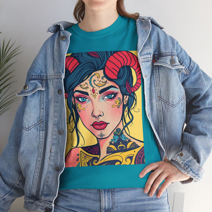 Unisex Heavy Cotton T-Shirt, Aries, Zodiac, Sexy Art