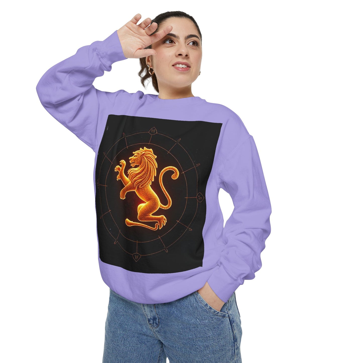 Garment-Dyed Sweatshirt, Unisex, Space Animal Design v1, Leo