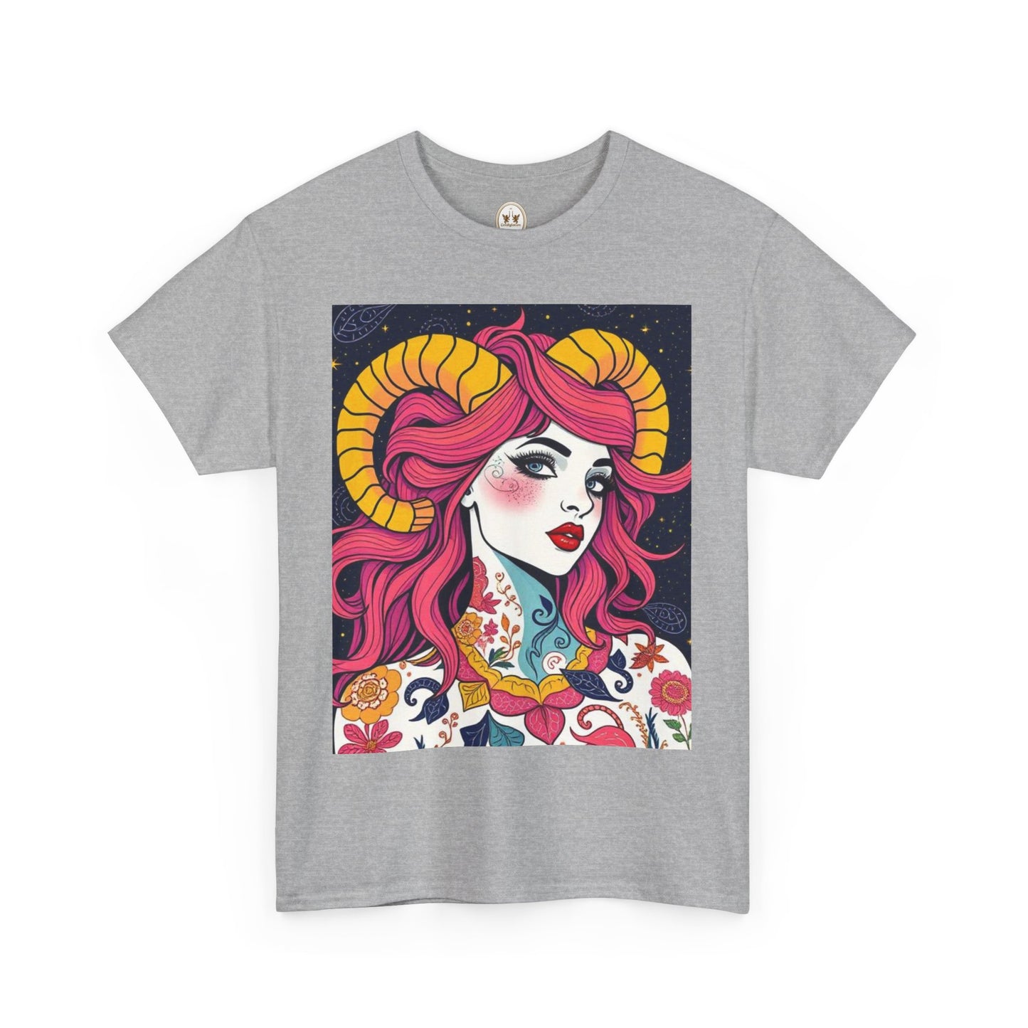 Unisex Heavy Cotton T-Shirt, Aries, Zodiac v2, Sexy Art