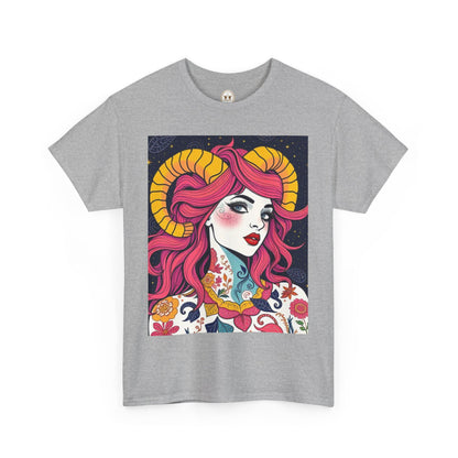Unisex Heavy Cotton T-Shirt, Aries, Zodiac v2, Sexy Art