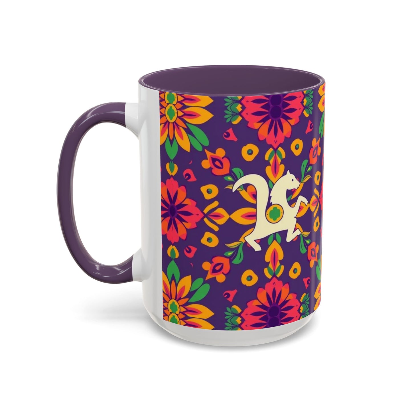 Accent Coffee Mug, Aquarius, Zodiac v2, Flower Pattern, (11, 15oz)