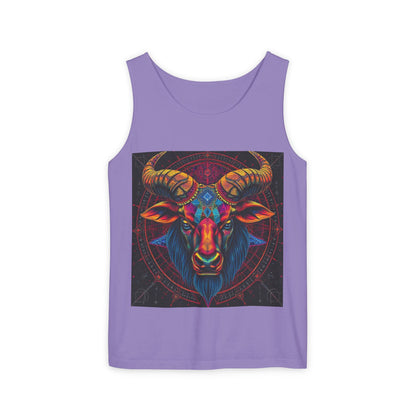 Unisex Garment-Dyed, Tank Top, Taurus Design, Pop Art v1, 100% US cotton