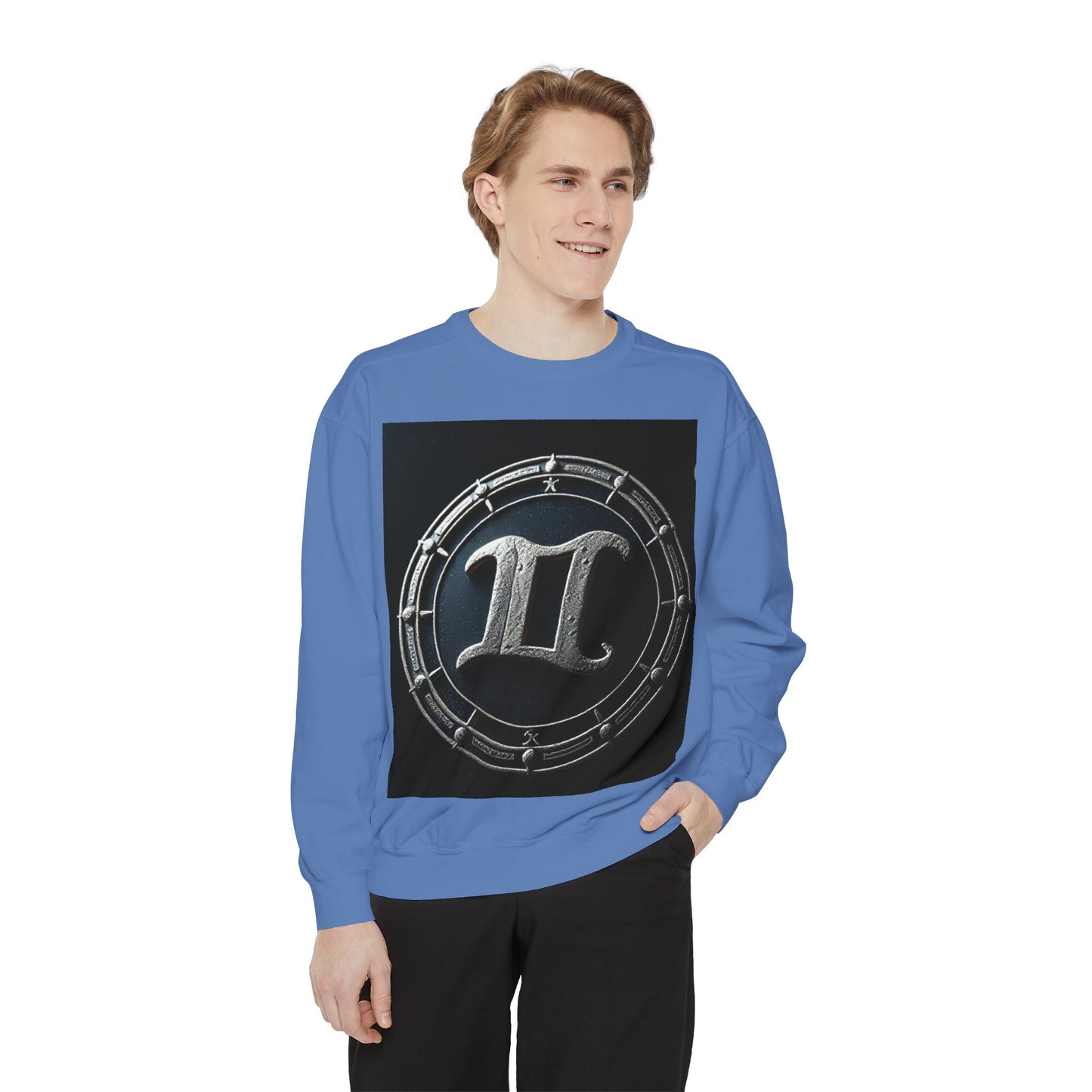 Garment-Dyed Sweatshirt, Unisex, Space Symbol Design v1, Gemini