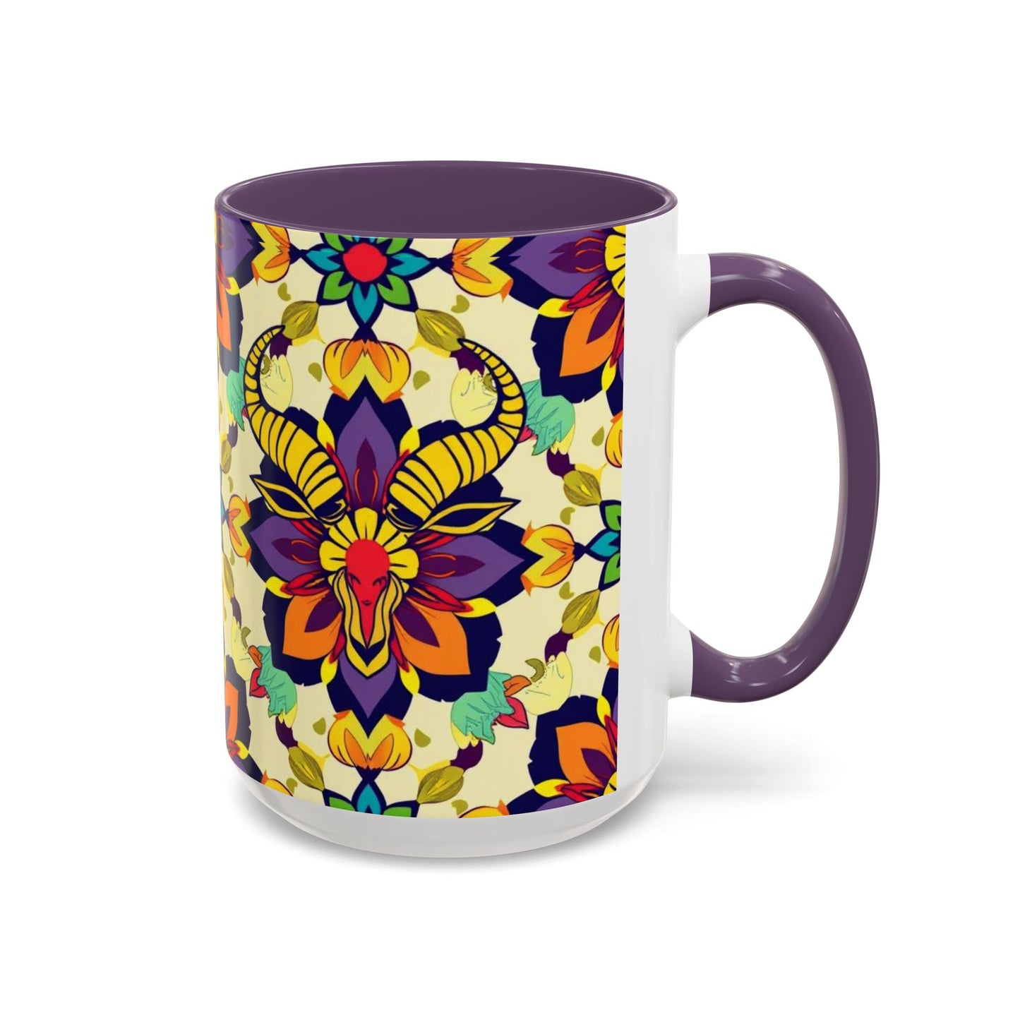 Accent Coffee Mug, Taurus, Zodiac v3. Flower Pattern, (11, 15oz)