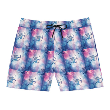 Men's Mid-Length Swim Shorts, (AOP), Sagittarius, Zodiac v4, Bubble Pattern
