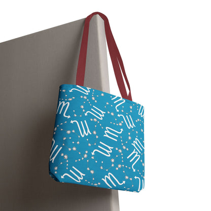 Tote Bag, Scorpio Zodiac Sign, AOP, (Turquoise, White)