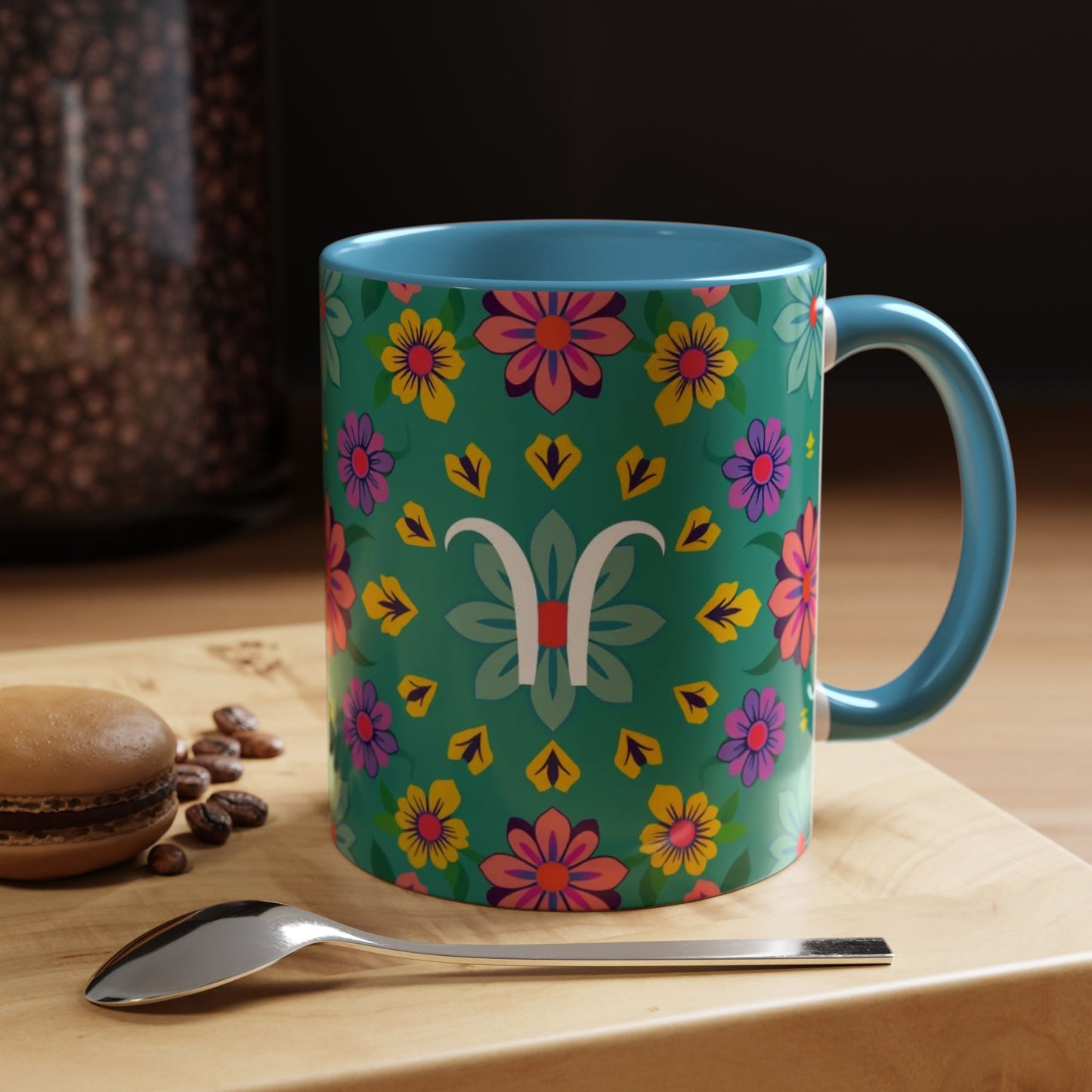 Accent Coffee Mug, Aquarius, Zodiac v3, Flower Pattern, (11, 15oz)