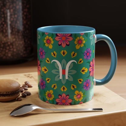 Accent Coffee Mug, Aquarius, Zodiac v3, Flower Pattern, (11, 15oz)