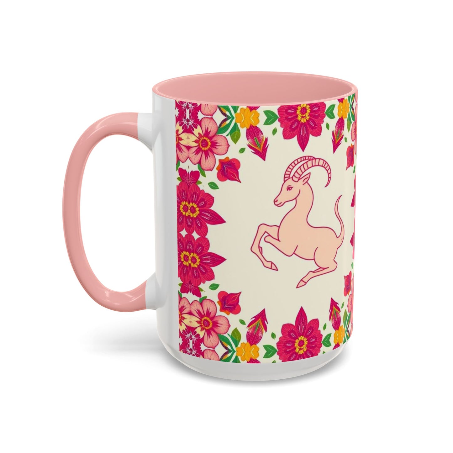 Accent Coffee Mug, Capricorn, Zodiac v2, Flower Pattern, (11, 15oz)