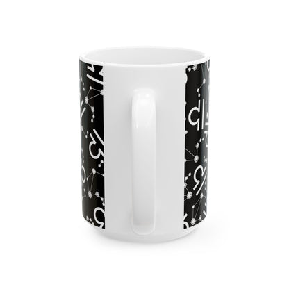 Ceramic Mug, (11oz, 15oz), Ceramic Coffee Mug, Black AOP, Libra Zodiac Design