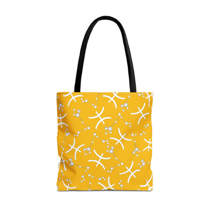 Tote Bag, Pisces Zodiac Sign, AOP, (Yellow, White)