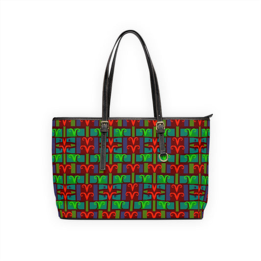 Leather Shoulder Bag, Aries, Zodiac v4, Shapes Pattern