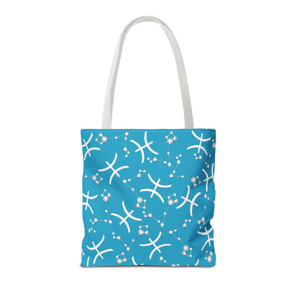 Tote Bag, Pisces Zodiac Sign, AOP, (Turquoise, White)