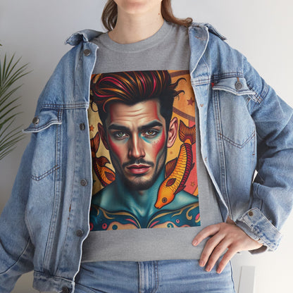 Unisex Heavy Cotton T-Shirt, Pisces, Zodiac v2, Sexy Art