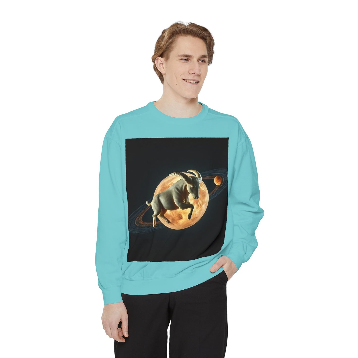 Garment-Dyed Sweatshirt, Unisex, Space Animal Design v1, Taurus