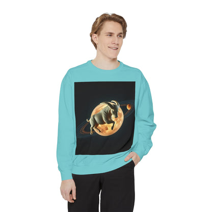 Garment-Dyed Sweatshirt, Unisex, Space Animal Design v1, Taurus