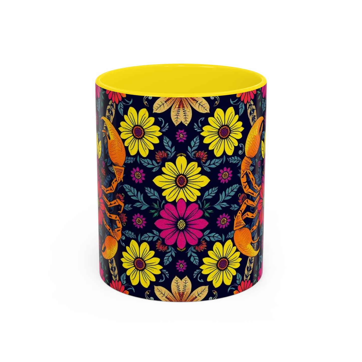 Accent Coffee Mug, Scorpio, Zodiac v3. Flower Pattern, (11, 15oz)