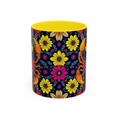 Accent Coffee Mug, Scorpio, Zodiac v3. Flower Pattern, (11, 15oz)