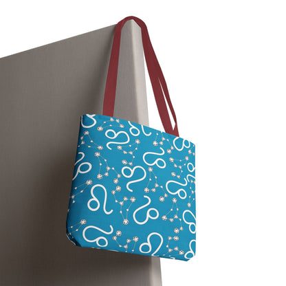 Tote Bag, Leo Zodiac Sign, AOP, (Turquoise, White)