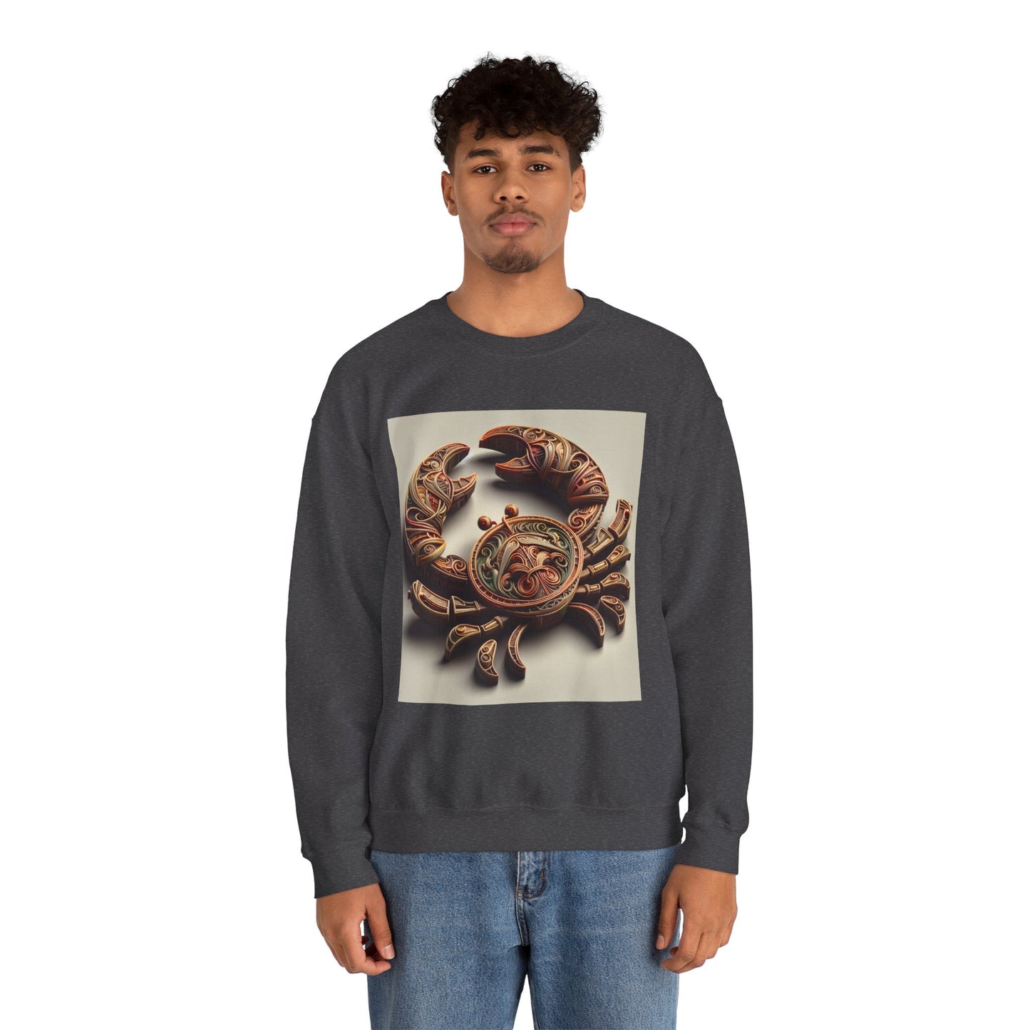 Unisex Heavy Blend™ Crewneck Sweatshirt, Crab Artifact, Cancer Zodiac Design
