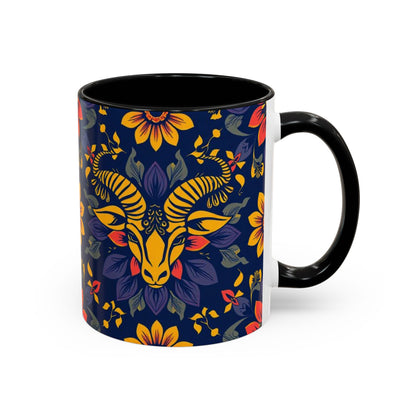 Accent Coffee Mug, Taurus, Zodiac v1. Flower Pattern, (11, 15oz)