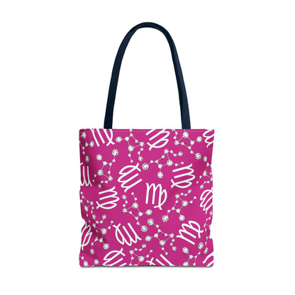 Tote Bag, Virgo Zodiac Sign, AOP, (Pink, White)