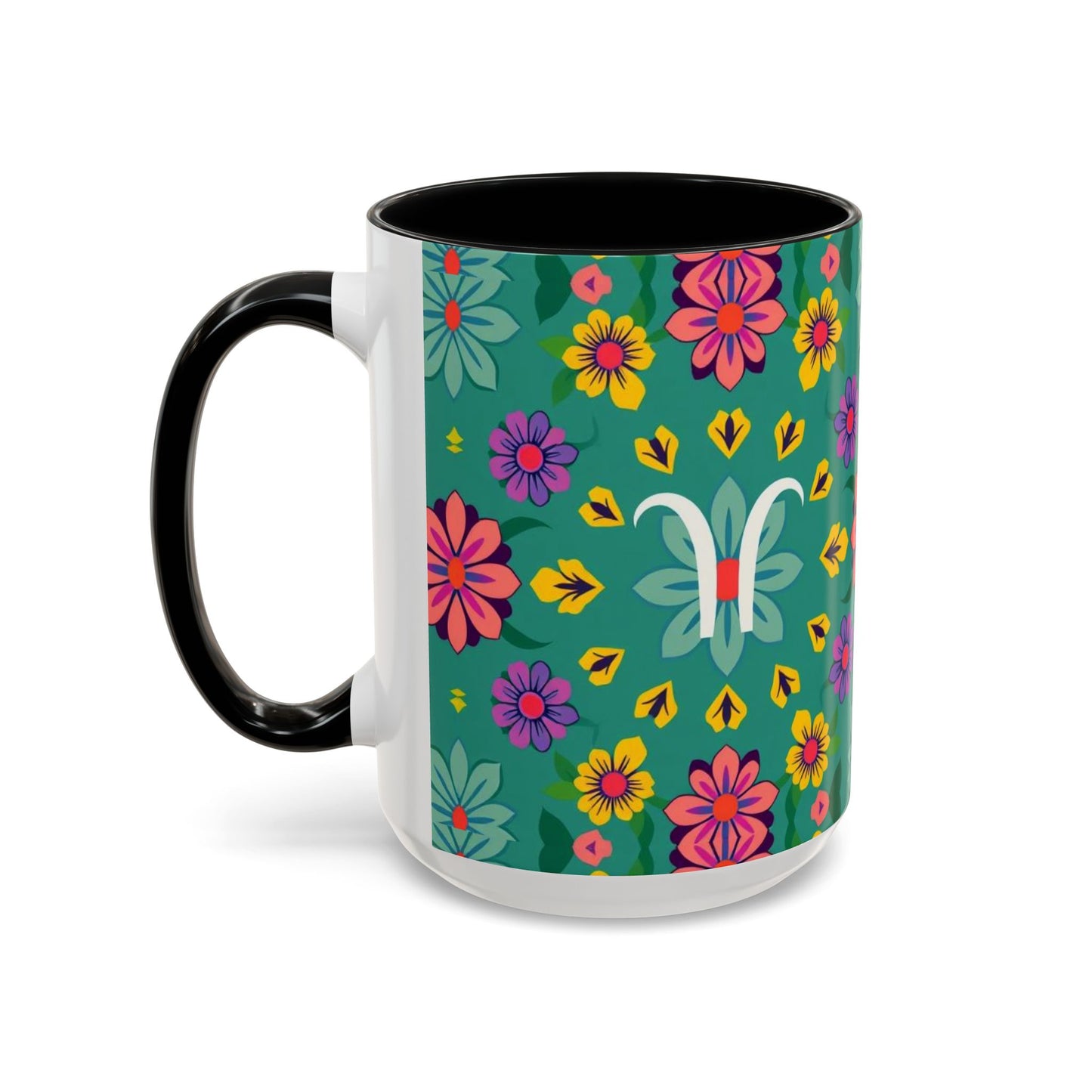 Accent Coffee Mug, Aquarius, Zodiac v3, Flower Pattern, (11, 15oz)