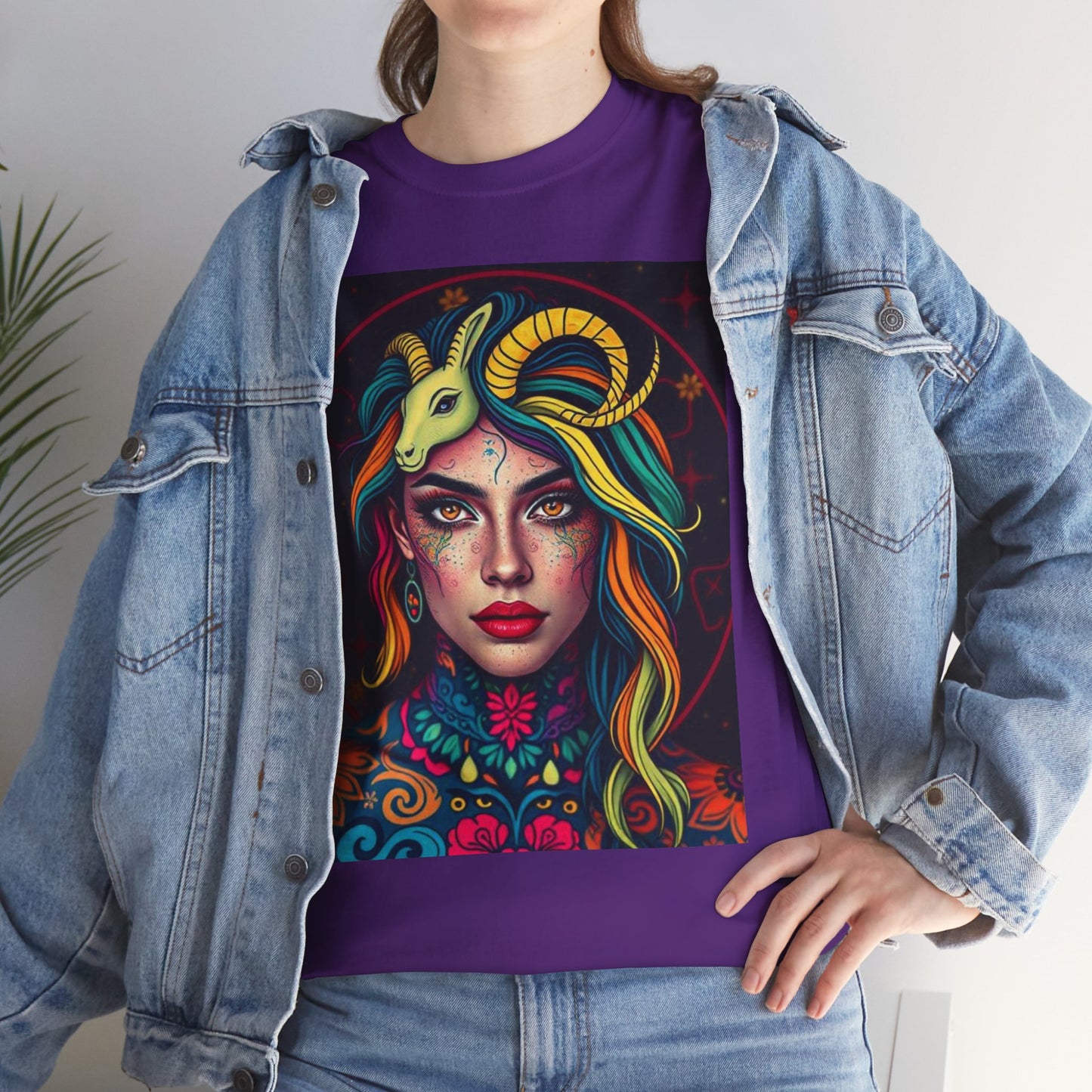 Unisex Heavy Cotton T-Shirt, Capricorn, Zodiac v2, Sexy Art