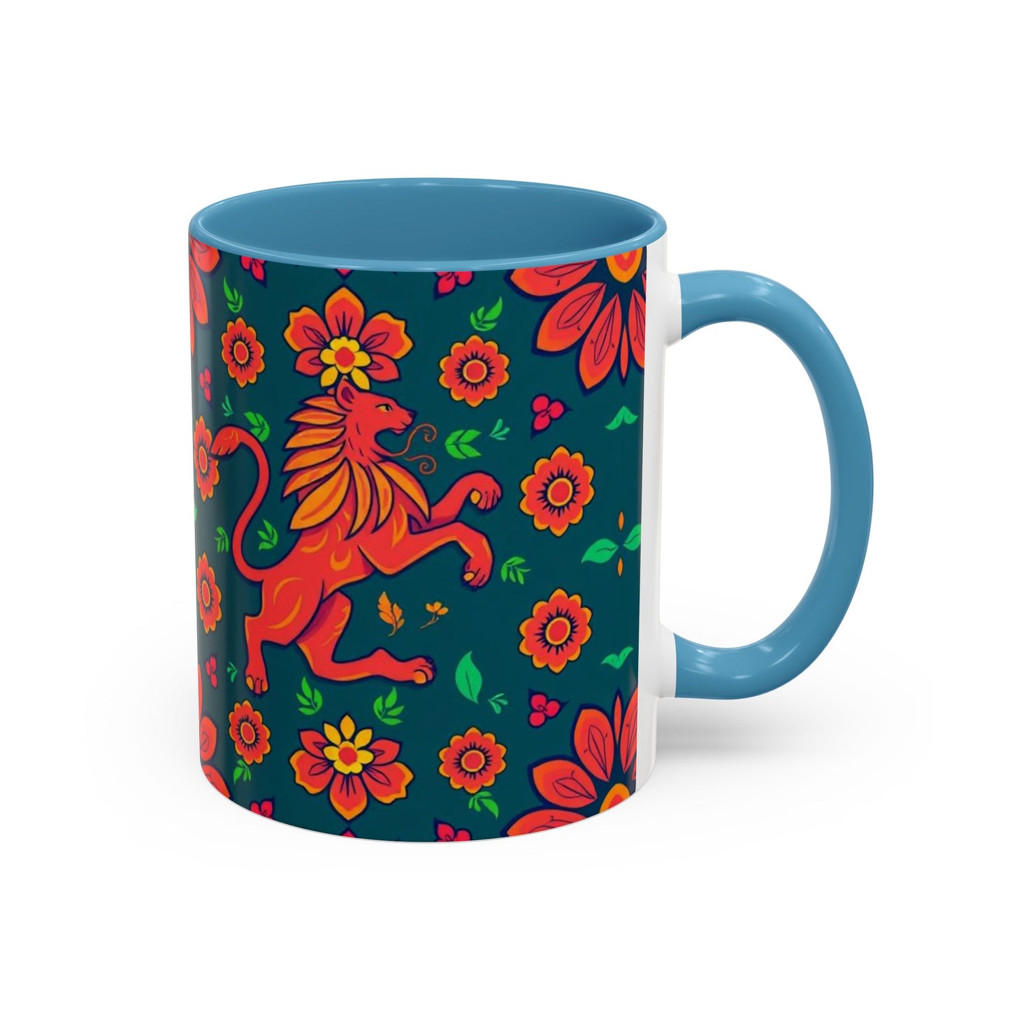 Accent Coffee Mug, Leo, Zodiac v1, Flower Pattern, (11, 15oz)