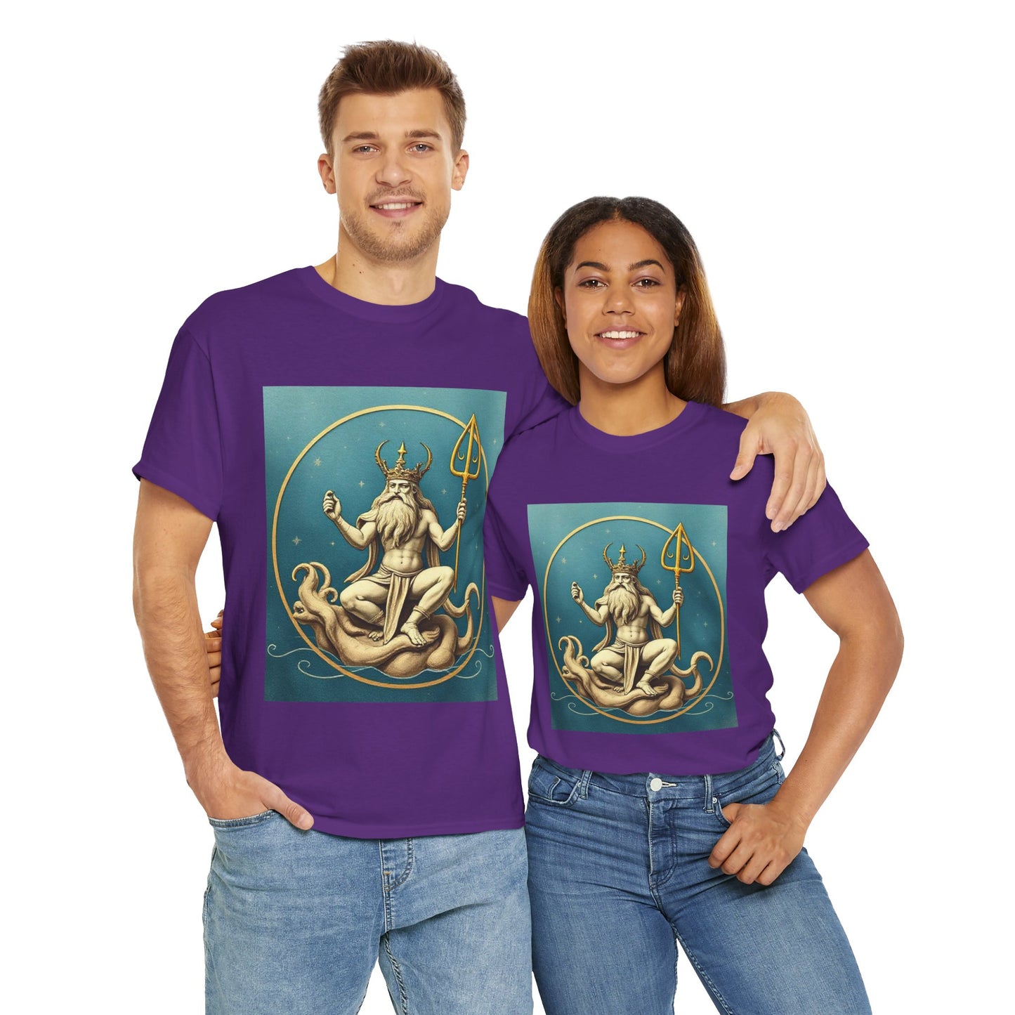 Unisex Heavy Cotton T-Shirt, Aquarius God 3v, Zodiac Design