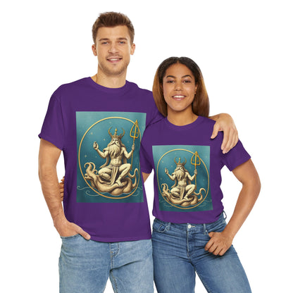 Unisex Heavy Cotton T-Shirt, Aquarius God 3v, Zodiac Design