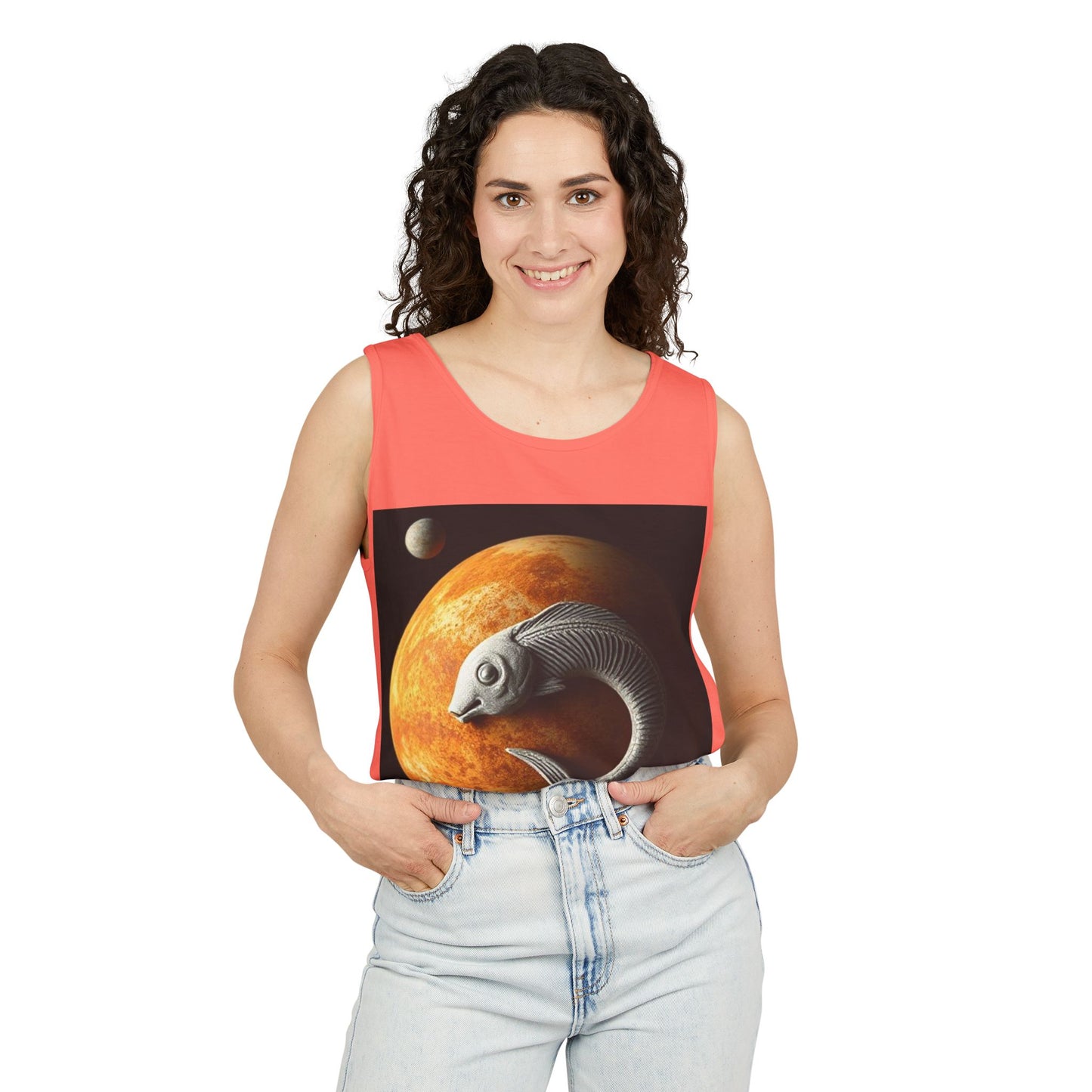 Unisex Garment-Dyed, Tank Top, Pisces Design, Space Animal, 100% US cotton