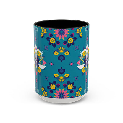 Accent Coffee Mug, Libra, Zodiac v2, Flower Pattern, (11, 15oz)