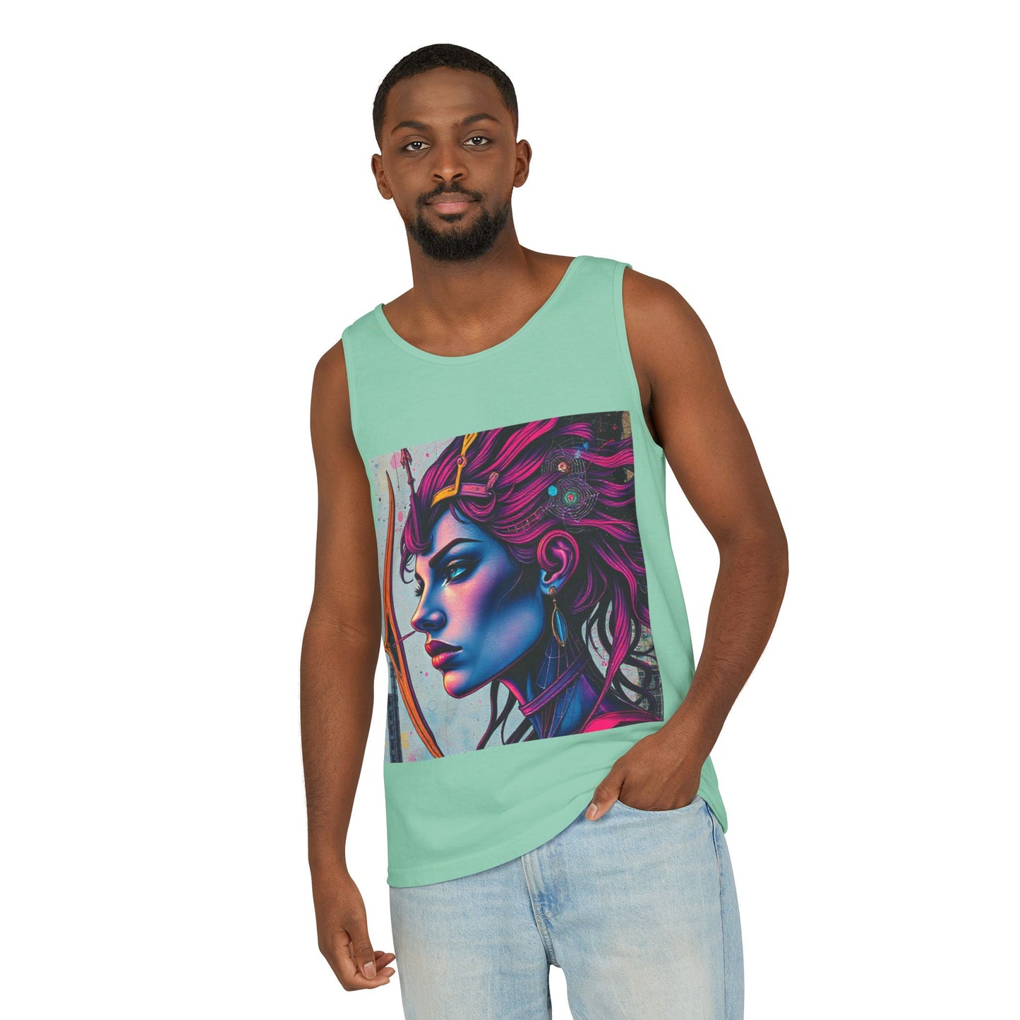 Unisex Garment-Dyed, Tank Top, Sagittarius Design, Pop Art, 100% US cotton