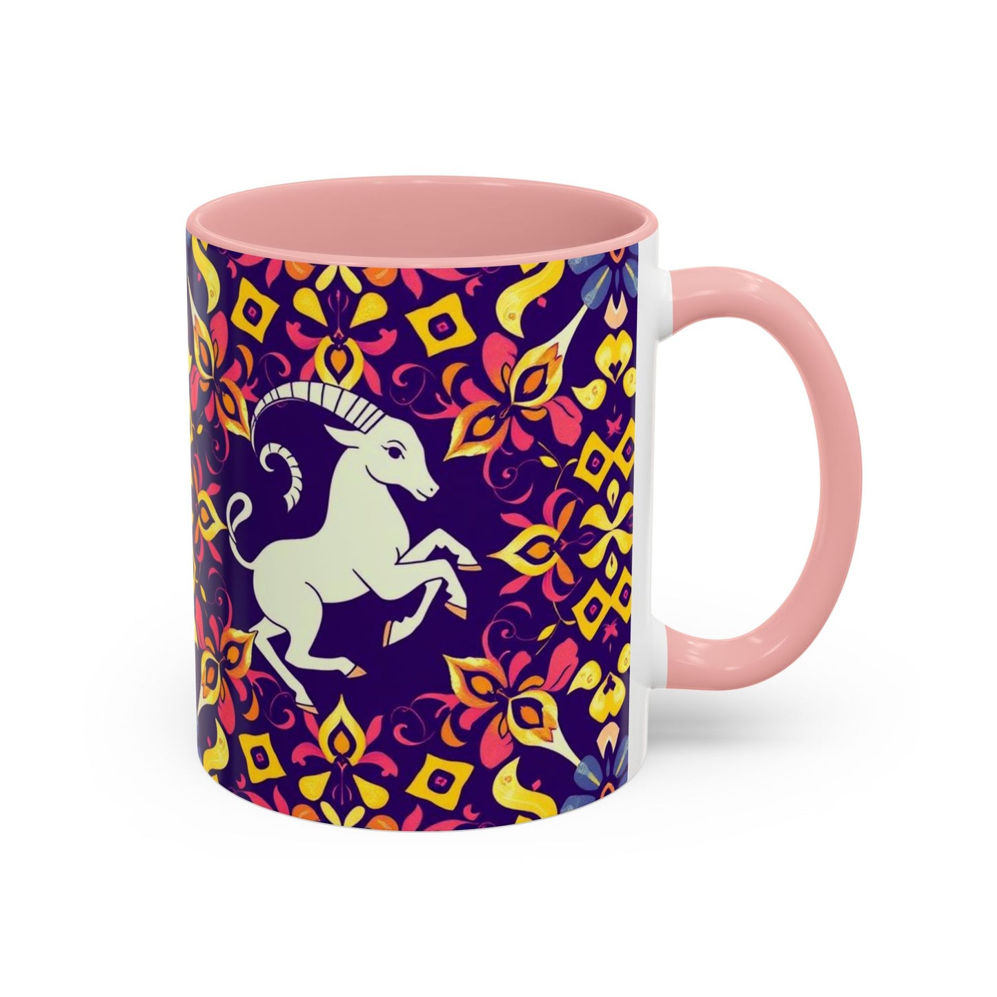 Accent Coffee Mug, Capricorn, Zodiac v1, Flower Pattern, (11, 15oz)