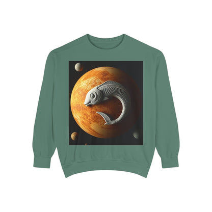 Garment-Dyed Sweatshirt, Unisex, Space Animal Design, Pisces