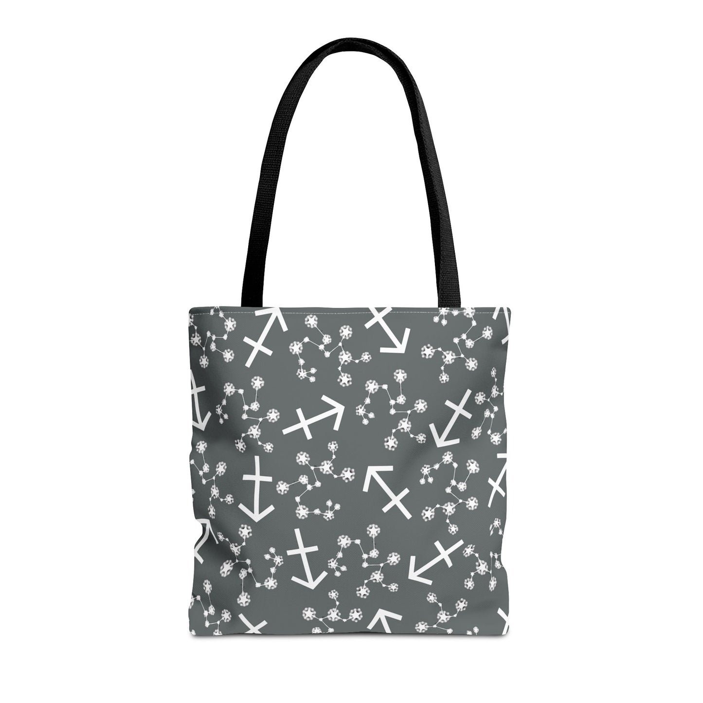 Tote Bag, Sagittarius Zodiac Sign, AOP, (Grey, White Print)