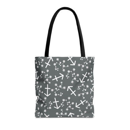 Tote Bag, Sagittarius Zodiac Sign, AOP, (Grey, White Print)