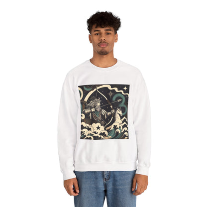 Unisex Heavy Blend™ Crewneck Sweatshirt, Man With Arrow Sagittarius Zodiac Design