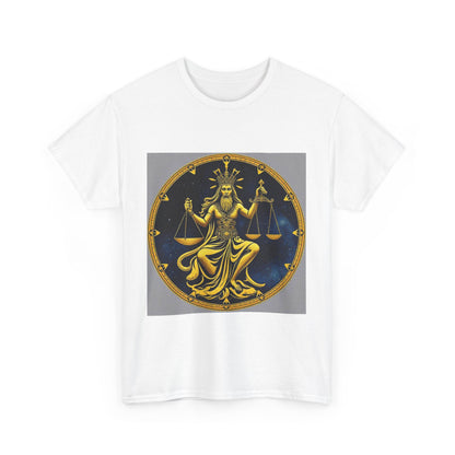 Unisex Heavy Cotton T-Shirt, Gold Libra God, Zodiac Design
