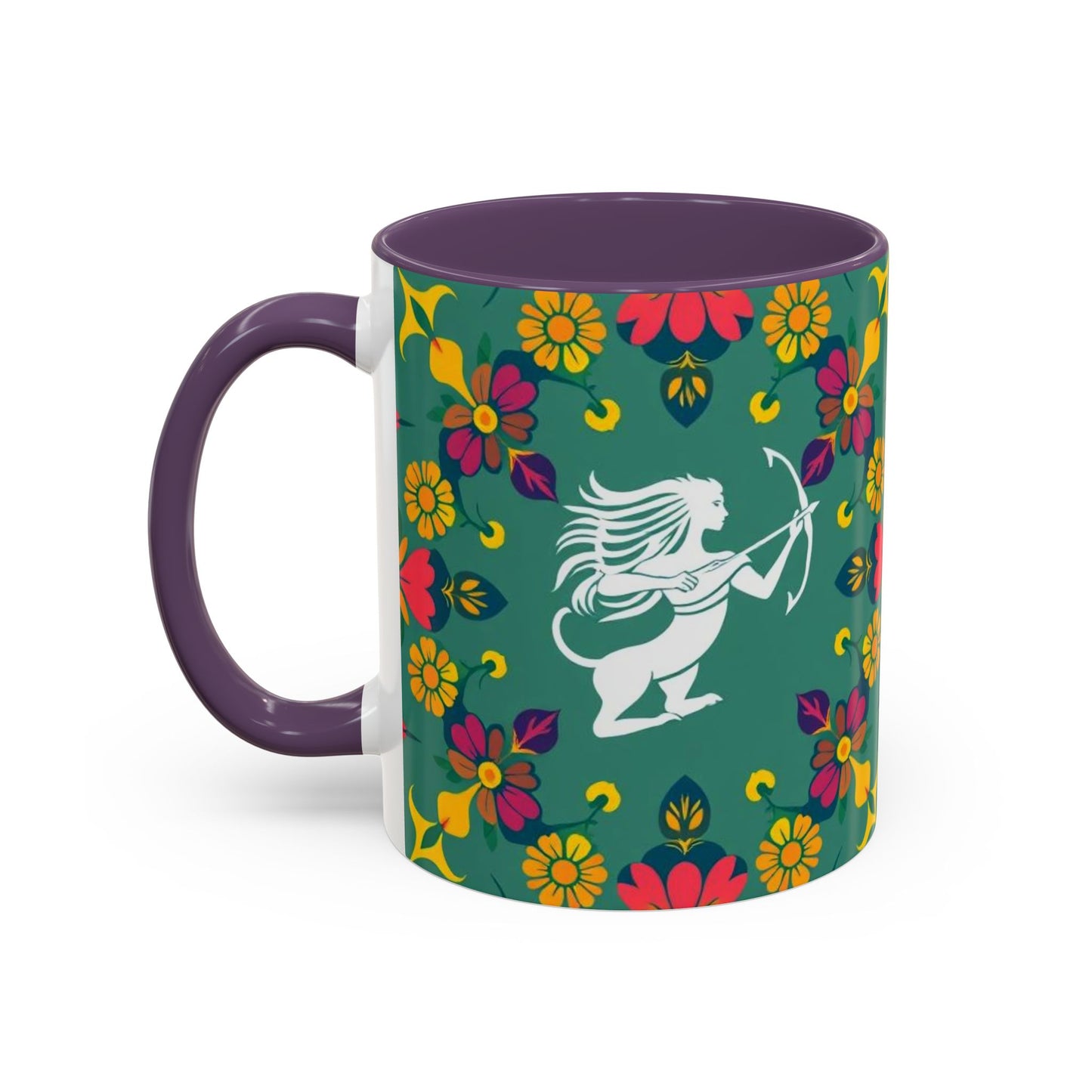 Accent Coffee Mug, Sagittarius, Zodiac. Flower Pattern, (11, 15oz)